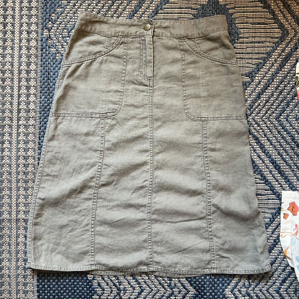 Lagenlook utilitarian vintage Y2K 100% linen olive green skirt boho grunge 6